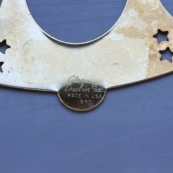 Vtg Gloria Duchin gold brass bell Christmas tree ornament with Santa pendant - Picture 5 of 5